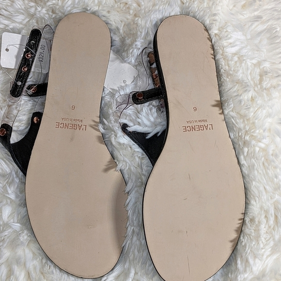 L'Agence Flat T-Strap Black Slingback Black Alligator Sandals - Picture 7 of 8